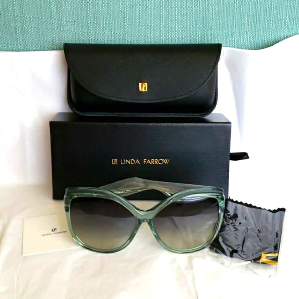 Authentic New Linda Farrow CatEye Blue Grey Grad Luxe Sunglasses
